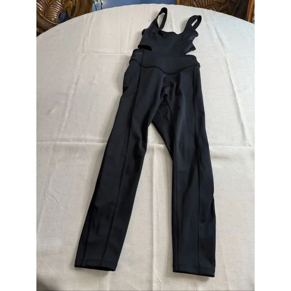 Free People Movement Black Cutout One Piece Jumpsuit Yoga Activewear Size Small